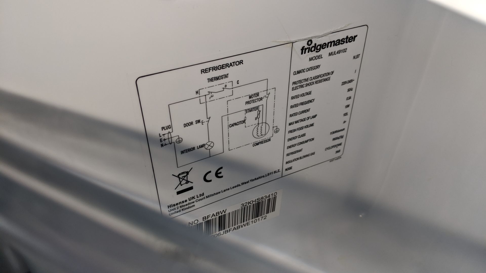 Fridgemaster undercounter fridge. This is one of a large number of lots used/owned by One To One ( - Image 5 of 5