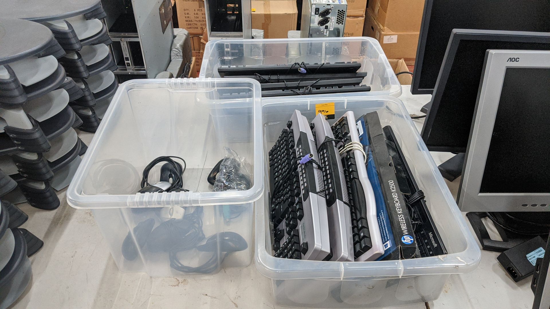 The contents of 3 crates of computer keyboards & mice. This is one of a large number of lots in this