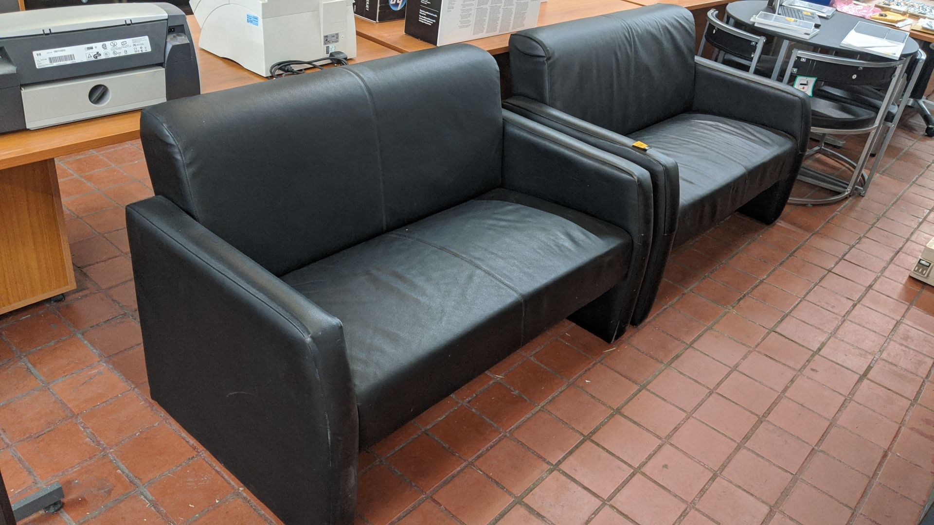 Pair of black leather-look sofas. This is one of a large number of lots in this sale being sold - Image 5 of 6