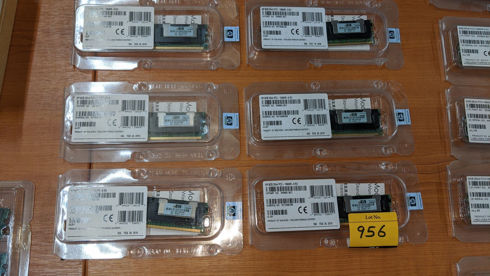 6 off HP 8Gb memory upgrade kits, part number 500662-B21 (black). This is one of a large number of - Image 2 of 5