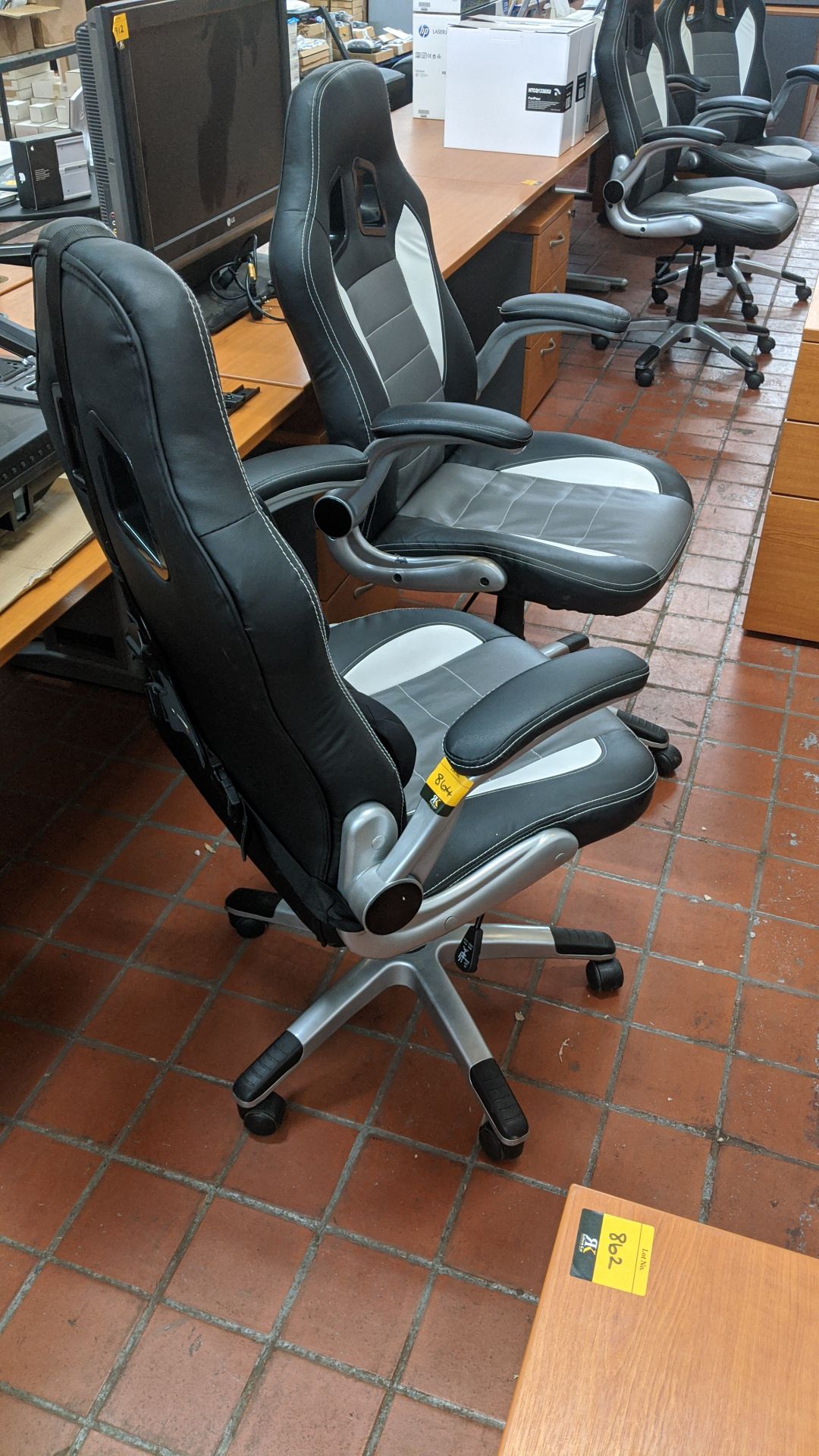 2 off motorsports style black & silver leather exec chairs. This is one of a large number of lots in - Image 2 of 8