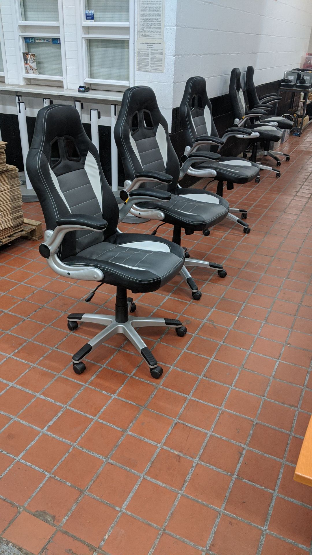 3 off motorsports style black & silver leather exec chairs. This is one of a large number of lots in