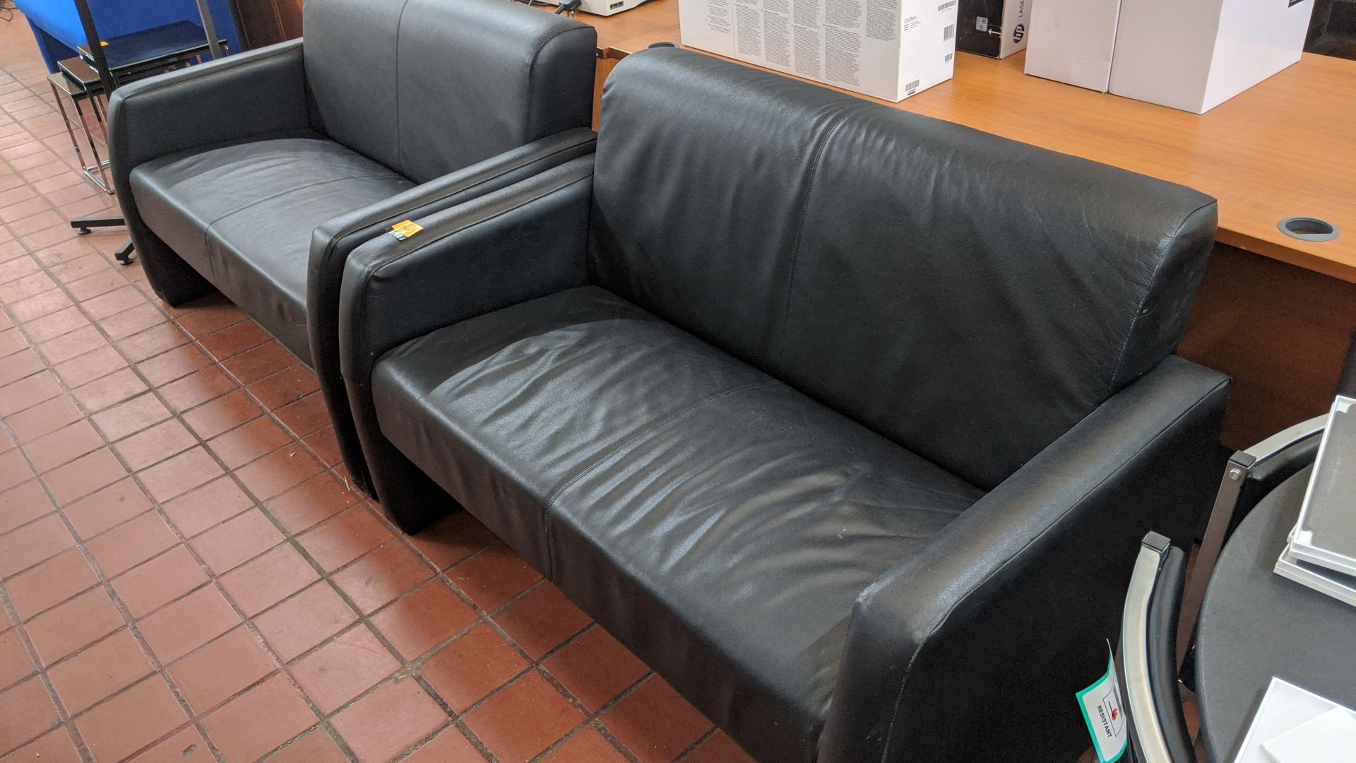 Pair of black leather-look sofas. This is one of a large number of lots in this sale being sold - Image 2 of 6