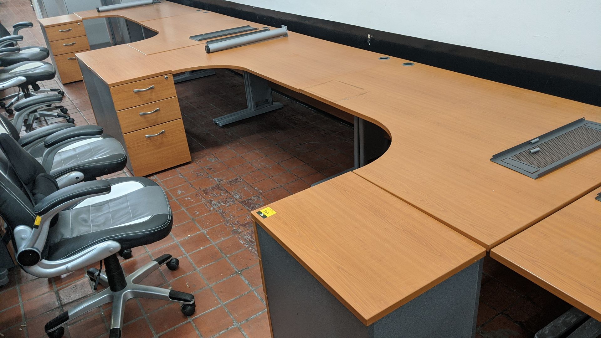 4 off curve front "piano" desks each including a matching desk height pedestal. This is one of a - Image 2 of 10