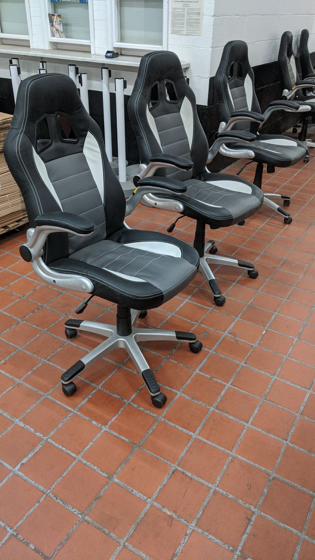 3 off motorsports style black & silver leather exec chairs. This is one of a large number of lots in - Image 2 of 7