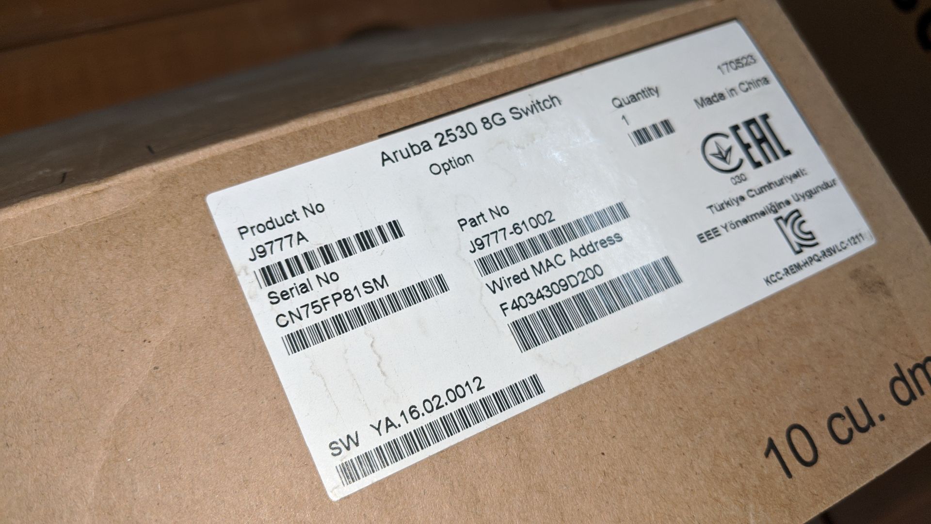Hewlett Packard Enterprise Aruba 2530 8G switch, product number J9777A. This is one of a large - Image 5 of 5