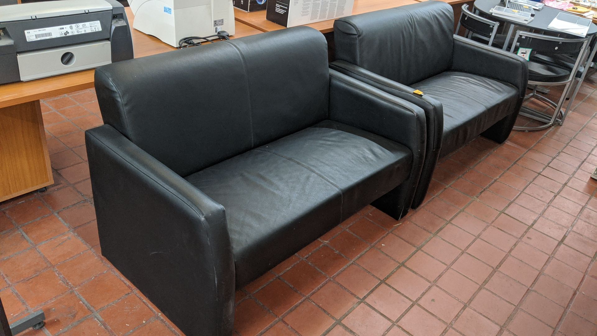 Pair of black leather-look sofas. This is one of a large number of lots in this sale being sold - Image 6 of 6