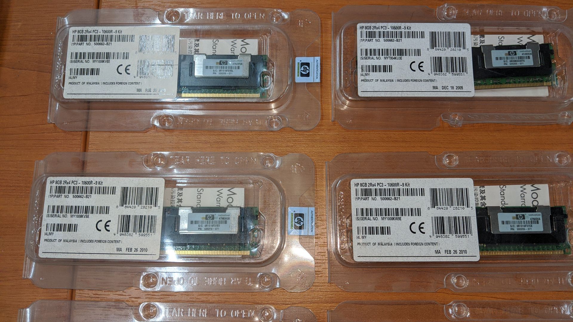 6 off HP 8Gb memory upgrade kits, part number 500662-B21 (black). This is one of a large number of - Image 4 of 5