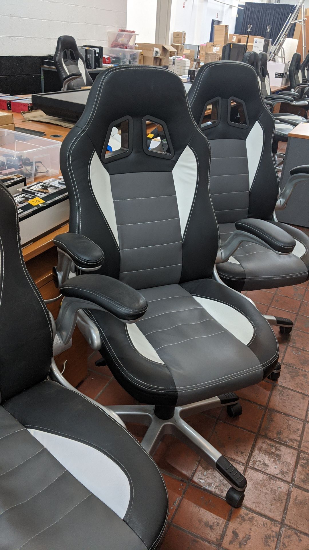 3 off motorsports style black & silver leather exec chairs. This is one of a large number of lots in - Image 6 of 9