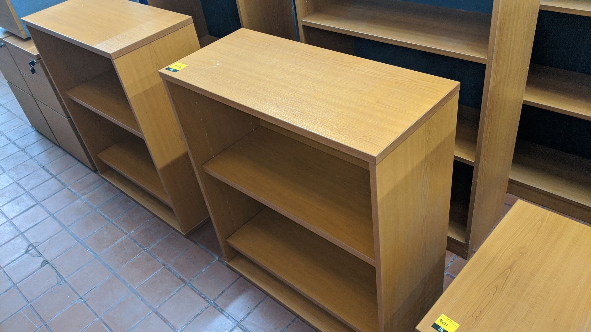 2 off small open front wooden bookcases to match the bulk of the other office furniture in this - Image 2 of 4