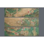 Three Chinese paintings on textile: 'River scenes', 18/19th C.