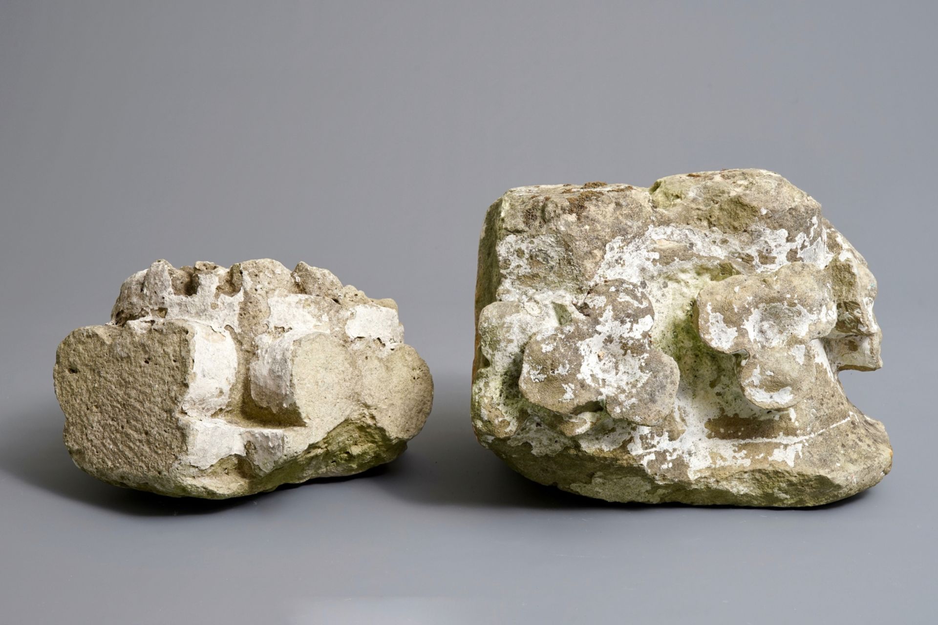 Two carved stone pillar or facade fragments, 17/18th C. - Image 3 of 6