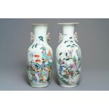 Two Chinese famille rose vases with playing boys, 19/20th C.