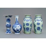 Four Chinese celadon-ground and blue and white vases, 19/20th C.