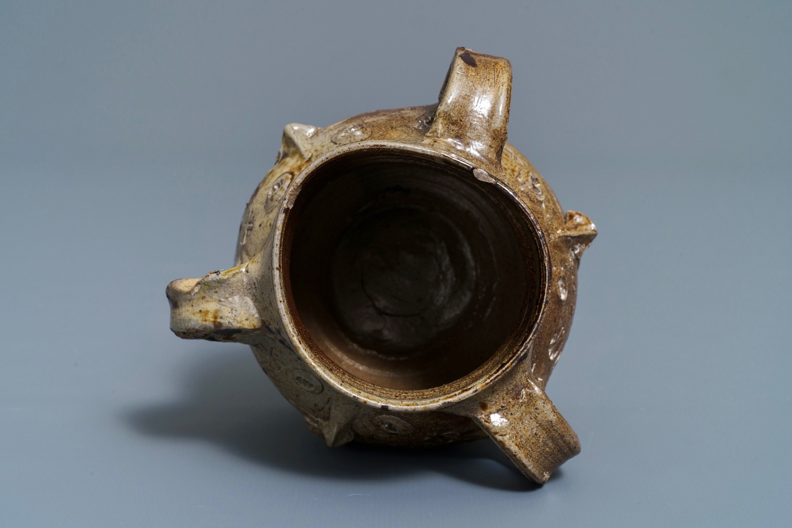 A rare German stoneware pointed nose jug, Raeren, 1st half 16th C. - Image 6 of 6