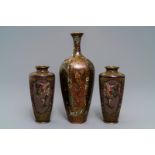 Three Japanese cloisonné vases, Meiji, 19th C.