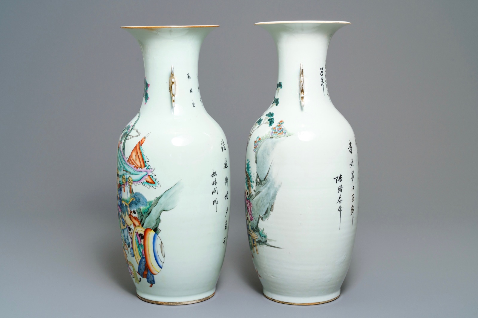 Two Chinese famille rose vases with playing boys, 19/20th C. - Image 4 of 4