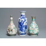 Three Chinese blue and white, doucai and famille verte vases, 19/20th C.