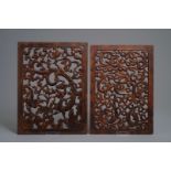 A pair of Chinese reticulated carved wooden panels, 18/19th C.