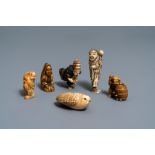 Six Japanese ivory and boxwood netsuke, Meiji/Showa, 19/20th C.