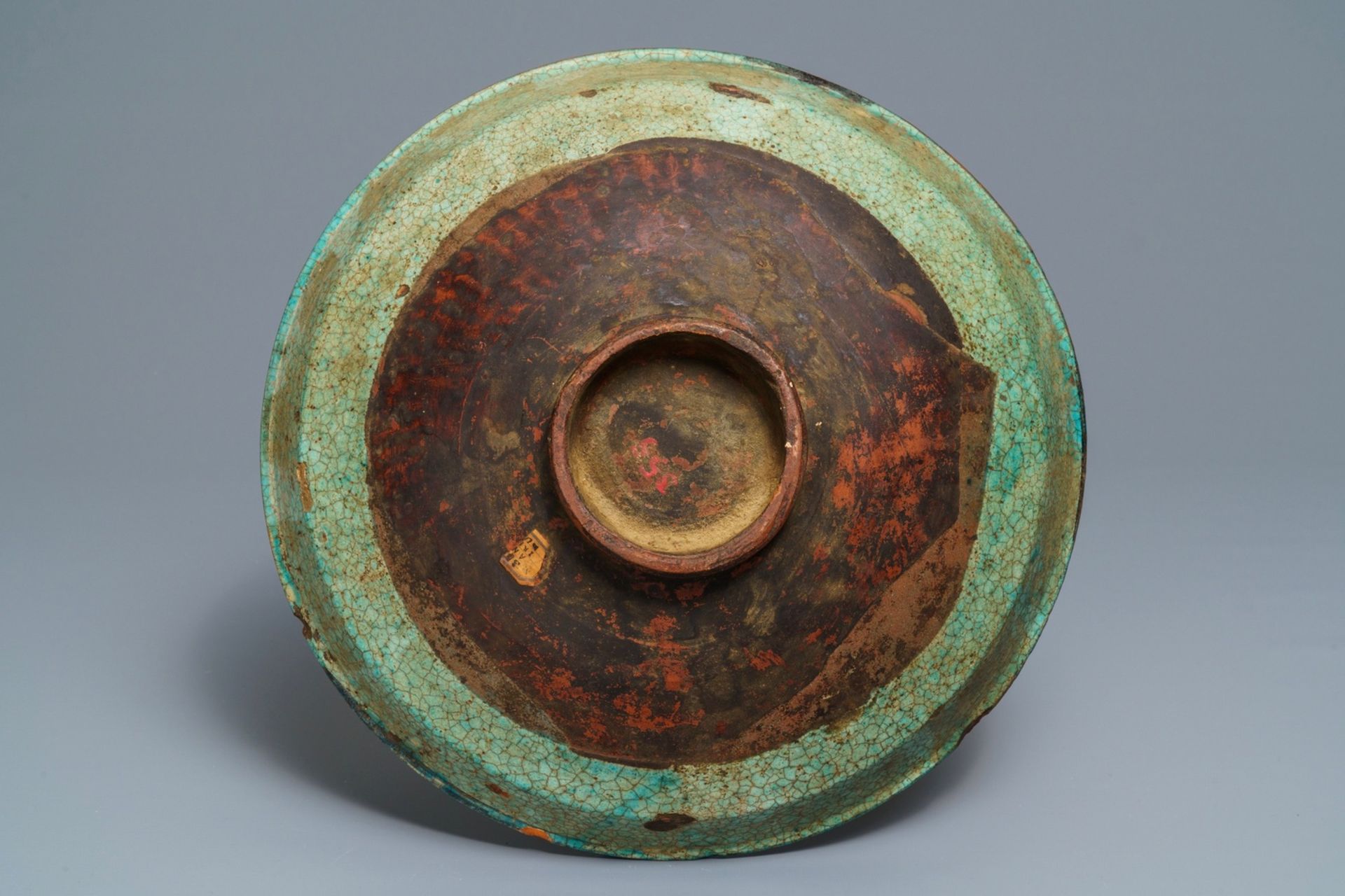 A deep Islamic pottery ornamental dish, Bukhara, Uzbekistan, 17/18th C. - Image 2 of 2