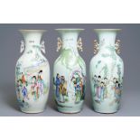 Three Chinese famille rose vases, 19/20th C.