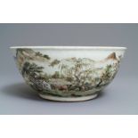 A large Chinese qianjiang cai 'landscape' bowl, 20th C.