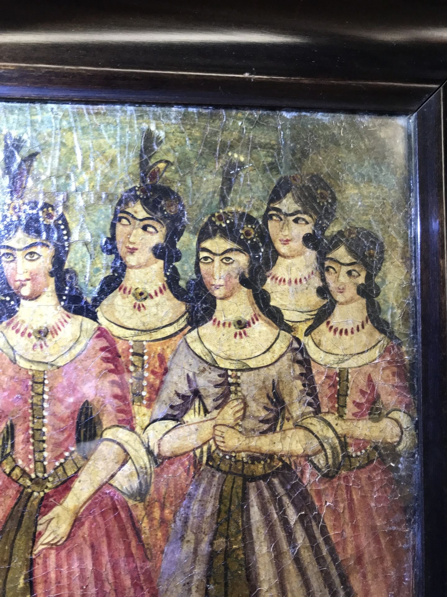 Qajar school: A triptych of a princely parade, oil on panel, Iran, 19th C. - Image 8 of 31