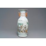 A Chinese qianjiang cai two-sided design vase, 19/20th C.