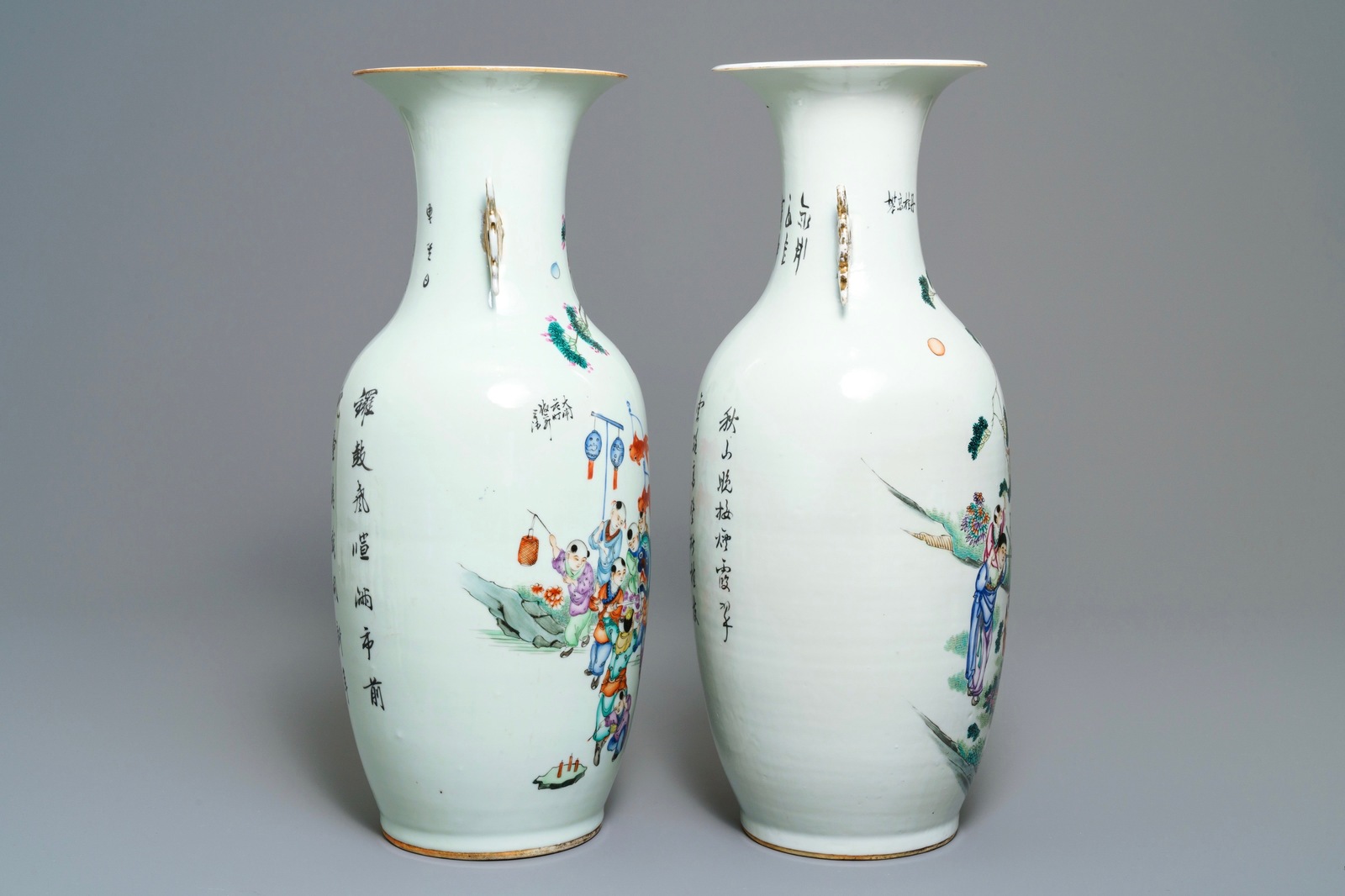 Two Chinese famille rose vases with playing boys, 19/20th C. - Image 2 of 4