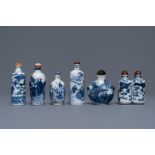 Six Chinese blue and white porcelain snuff bottles, 19/20th C.