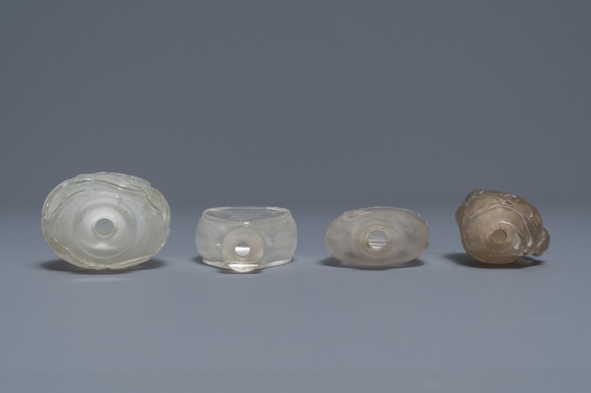 Four Chinese smokey quartz and rock crystal snuff bottles, 18/19th C. - Image 3 of 4