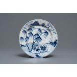 A Chinese blue and white plate with fishermen and boats, Chenghua mark, Kangxi
