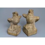 A pair of large carved stone 'phoenix' figures, Yuan or Ming