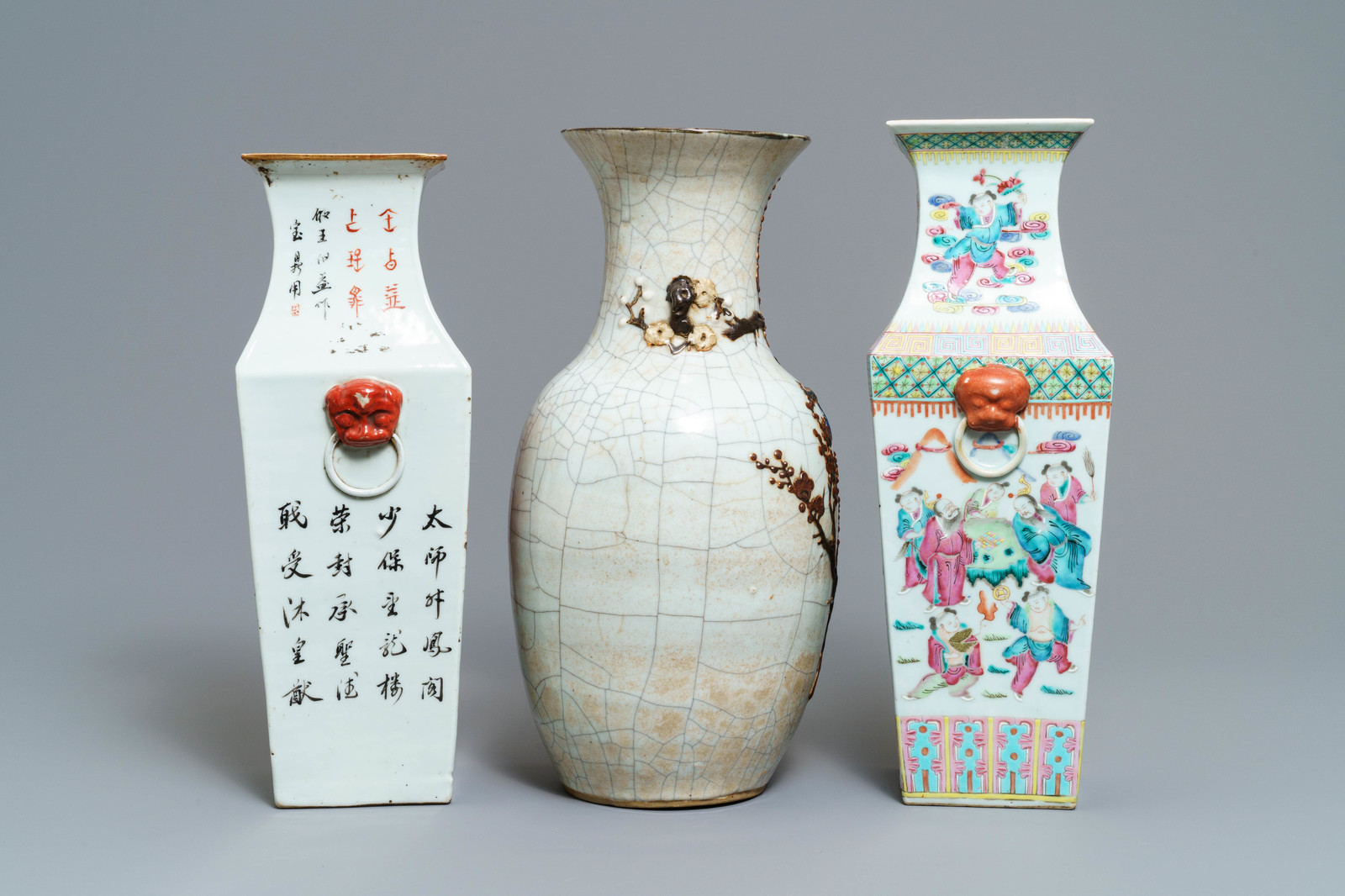 Three Chinese famille rose and Nanking vases, 19th C. - Image 2 of 6