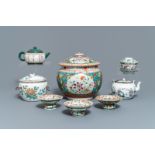 A collection of Chinese famille rose porcelain and a Yixing stoneware teapot, 18/19th C.