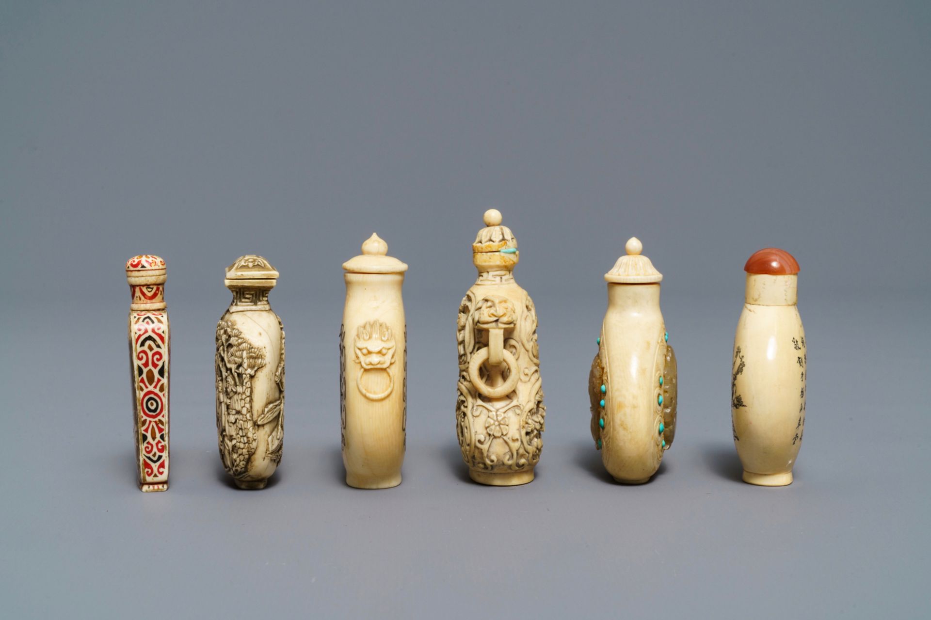 Six Chinese carved ivory snuff bottles, 19/20th C. - Image 3 of 7