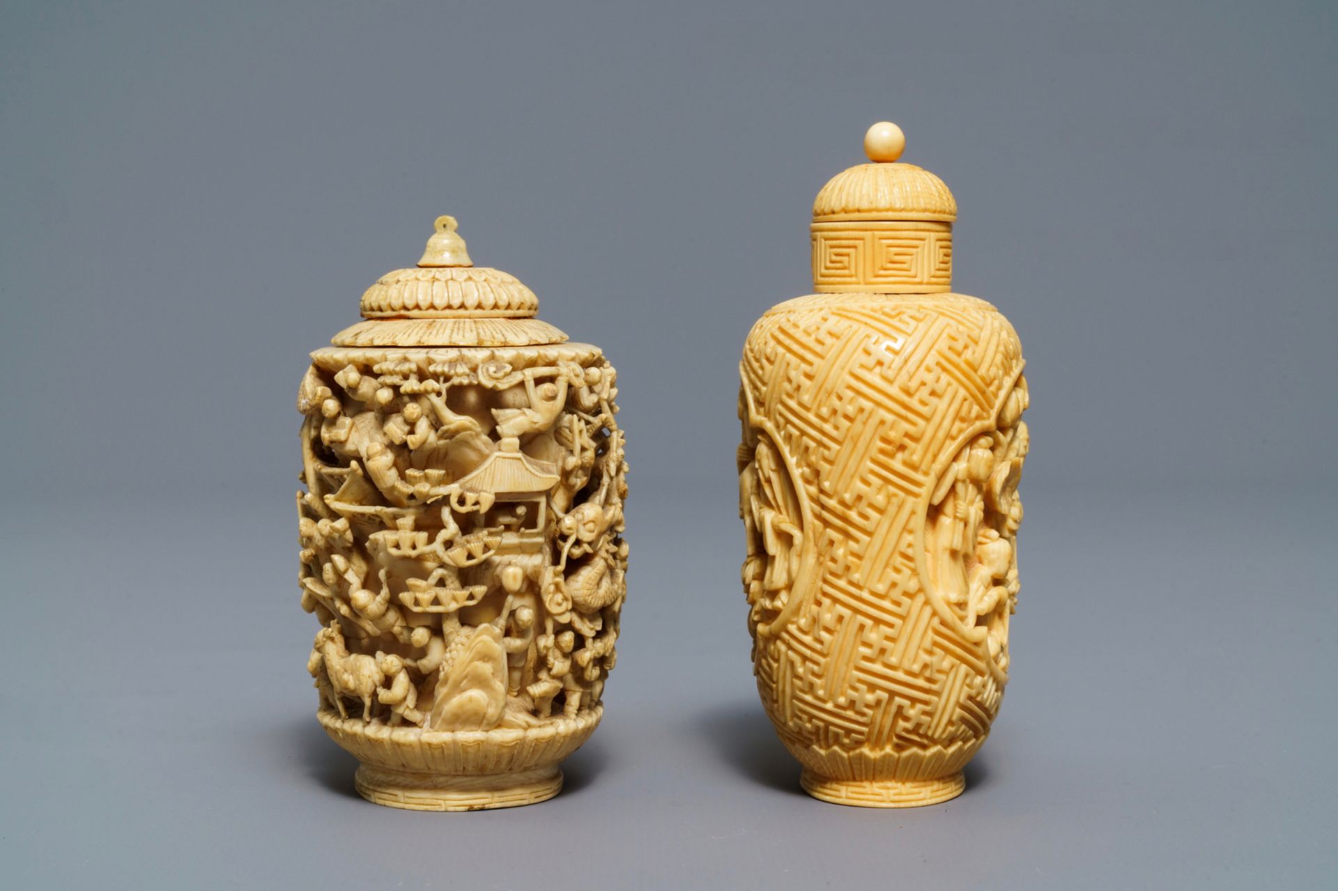 Two Chinese carved ivory snuff bottles, 19th C. - Image 2 of 6