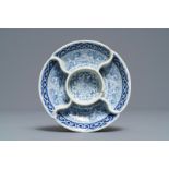 A Chinese blue and white spice tray, Qianlong mark, 18/19th C.