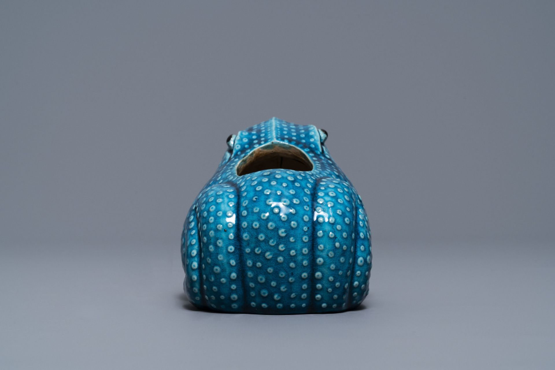 A Chinese turquoise glazed model of a toad, a cat & a blue and white snuff bottle, Kangxi & 19th C. - Image 4 of 19