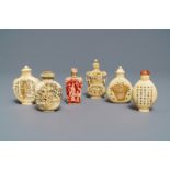Six Chinese carved ivory snuff bottles, 19/20th C.