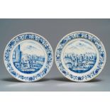 A pair of blue and white Dutch Frisian Delftware biblical plates, Makkum, 18th C.