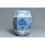 A hexagonal Chinese blue and white 'lotus scroll' garden seat, Qianlong/Jiaqing