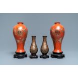 Two pairs of Chinese lacquerware vases, Fujian, Republic, 20th C.