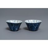 A pair of Chinese blue and white 'lotus' cups, Kangxi