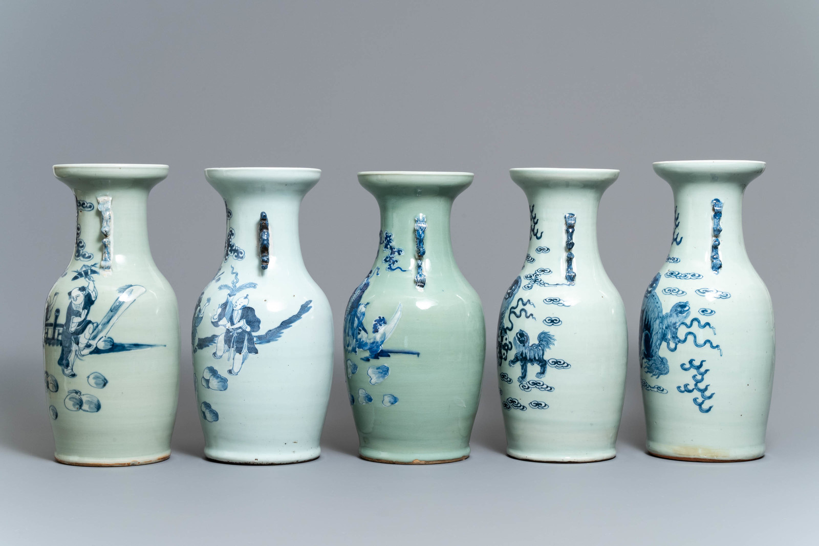 Five Chinese blue and white celadon-ground vases, 19th C. - Image 4 of 6