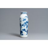 A Chinese blue and white sleeve vase with figural design all-round, Transitional period