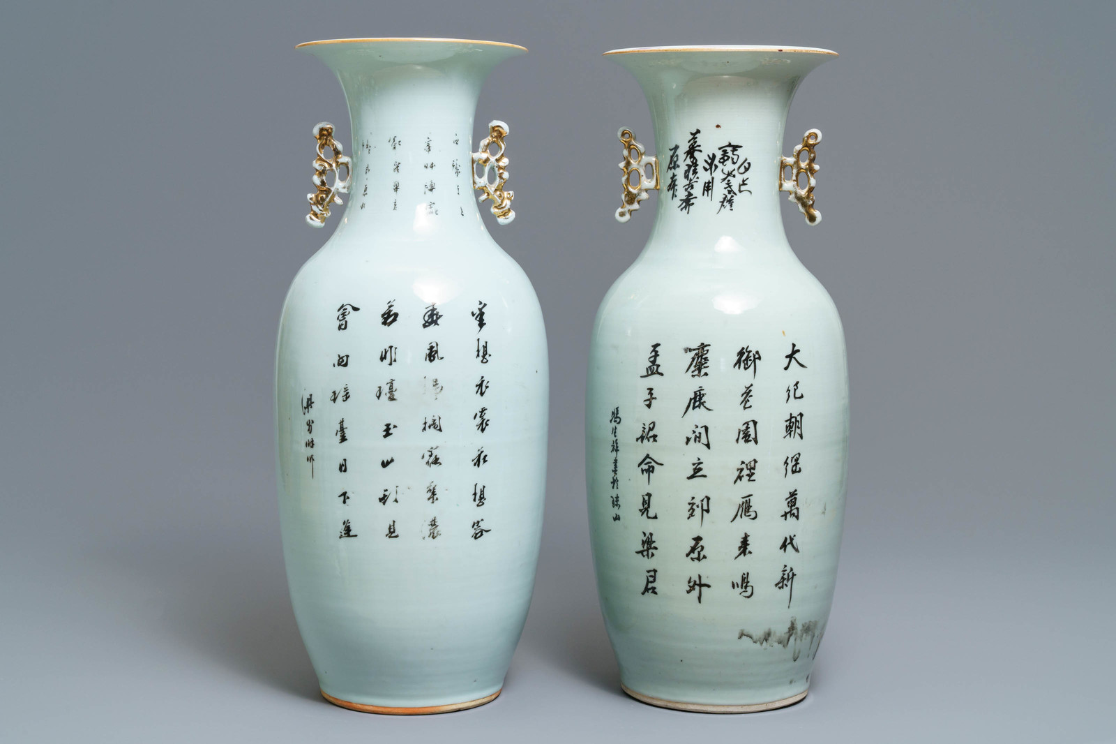 Two Chinese famille rose vases with figures in a garden, 19/20th C. - Image 3 of 6