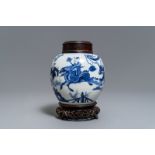 A blue and white Chinese ginger jar with playing boys, Kangxi