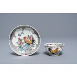 A fine Chinese famille rose 'rooster' eggshell cup and saucer, Yongzheng